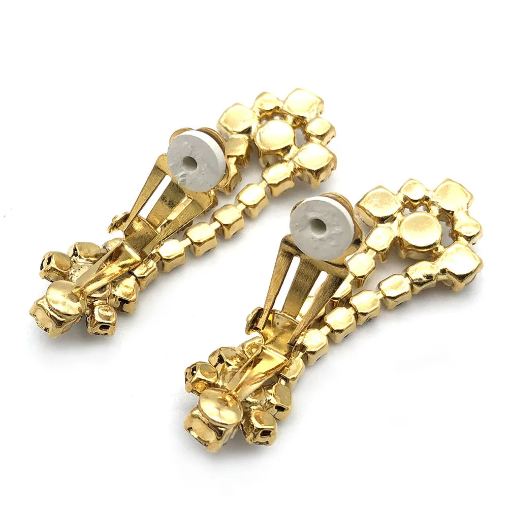 【フランス輸入】ヴィンテージ アンバーブラウン ラインストーン イヤリング/Vintage Amber Brown Rhinestones Clip On Earrings