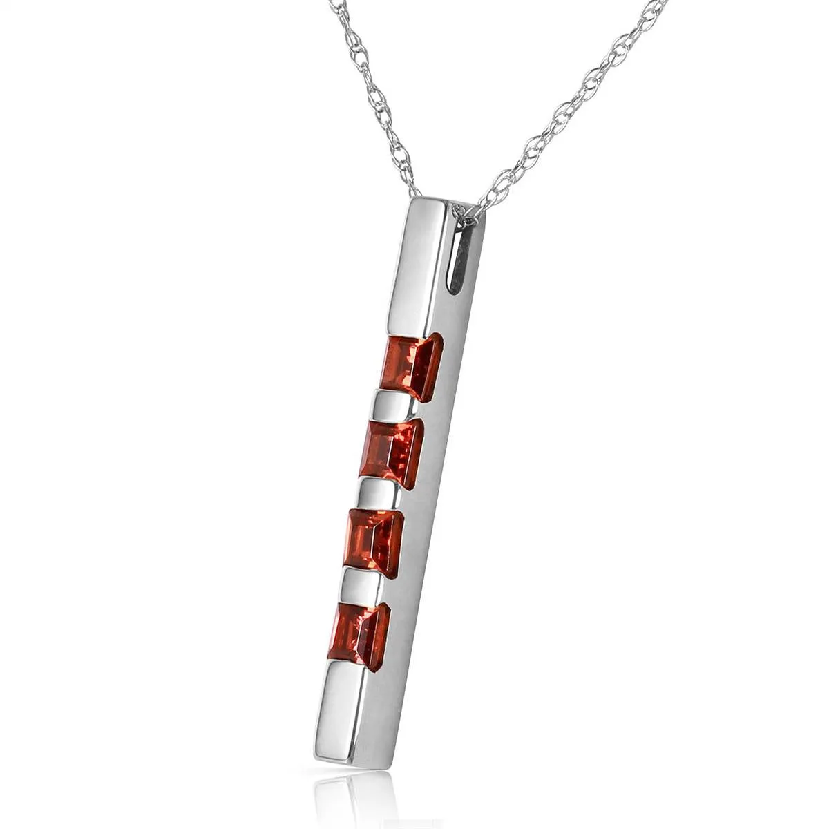 0.35 Carat 14K Solid White Gold Necklace Bar Natural Garnet