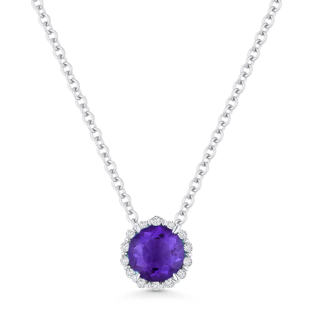 0.48Ct Amethyst 16"pendant Necklace In 14K White Gold