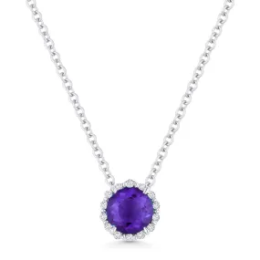 0.48Ct Amethyst 16"pendant Necklace In 14K White Gold