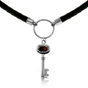 0.5 Carat 14K Solid White Gold Leather Key Necklace Garnet