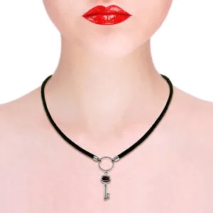 0.5 Carat 14K Solid White Gold Leather Key Necklace Garnet