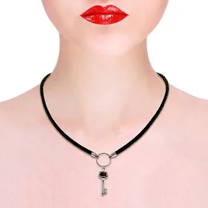0.5 Carat 14K Solid White Gold Leather Key Necklace Garnet