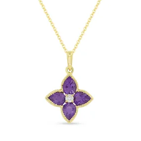 0.54Ct Amethyst 16"pendant Necklace In 14K Yellow Gold