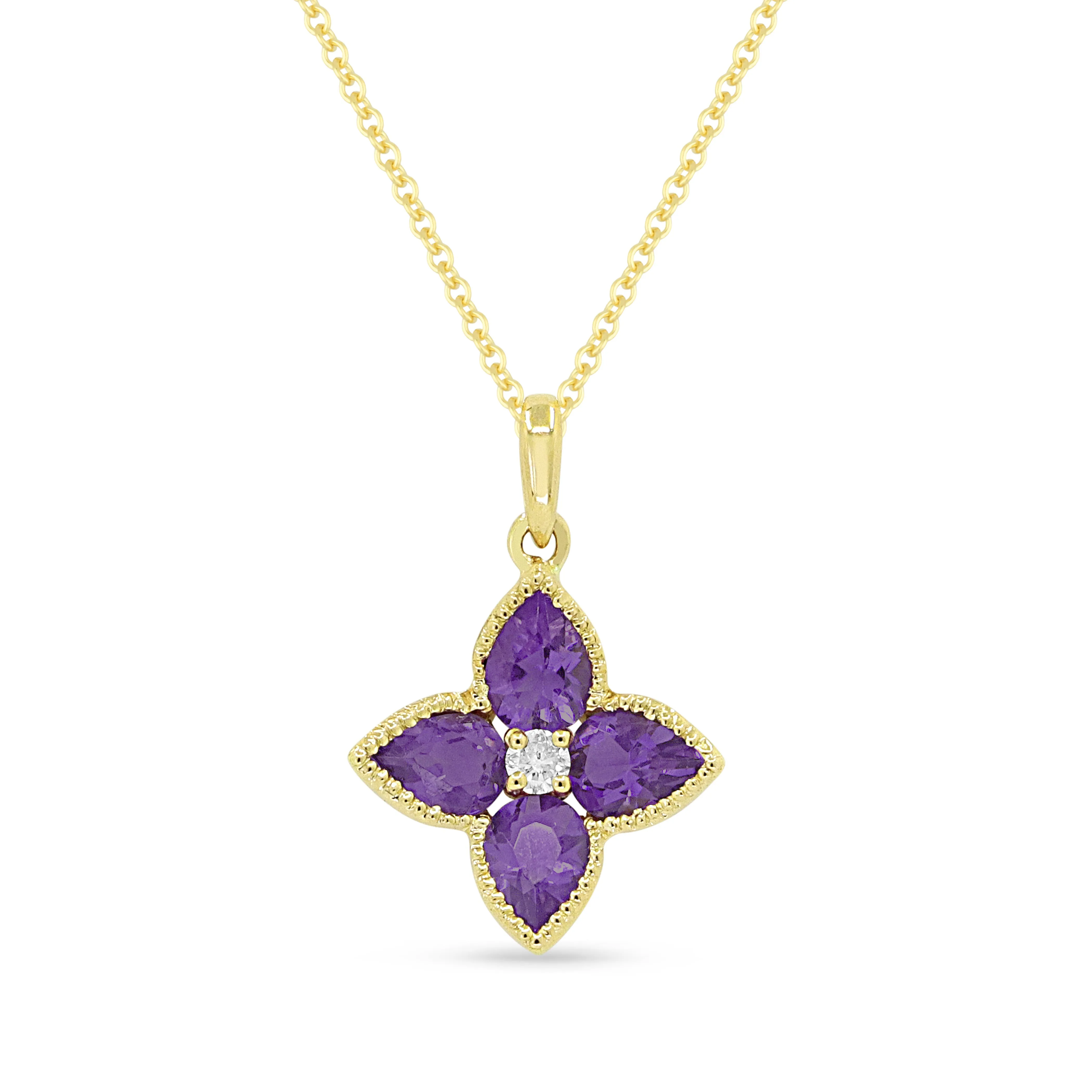 0.54Ct Amethyst 16"pendant Necklace In 14K Yellow Gold