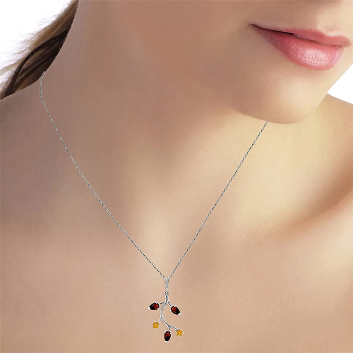 0.95 Carat 14K Solid White Gold Down The River Garnet Citrine Necklace
