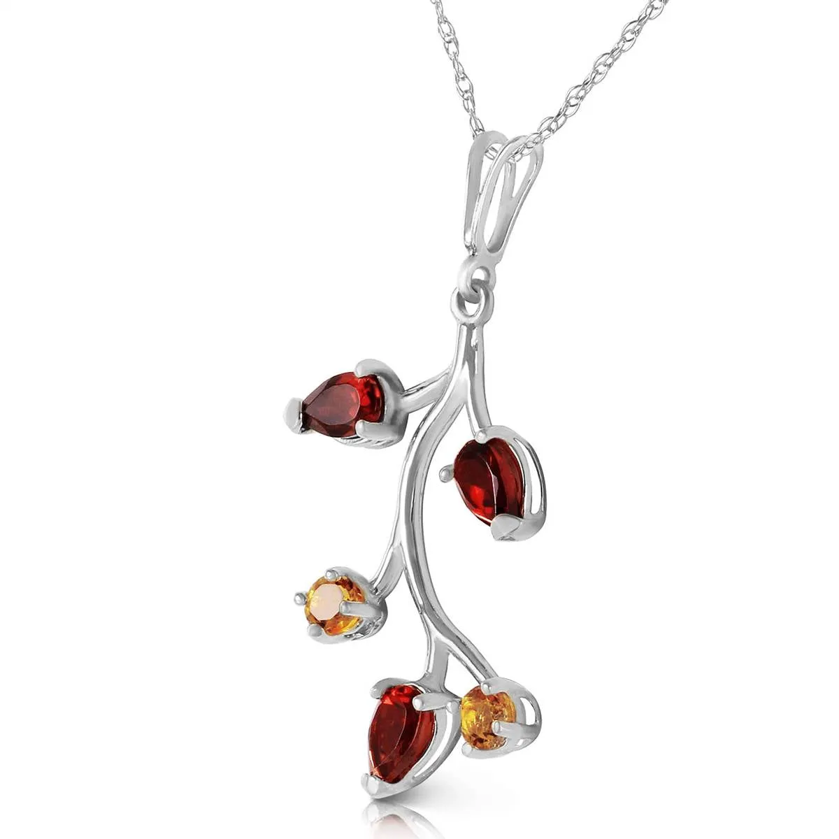 0.95 Carat 14K Solid White Gold Down The River Garnet Citrine Necklace