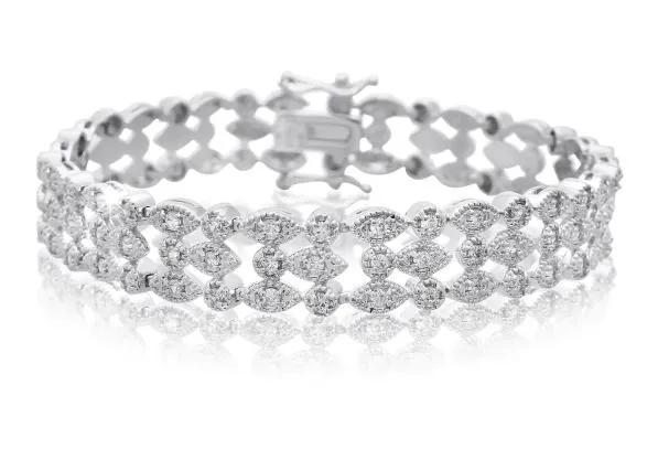 1 Carat Three Row Diamond Bracelet in Platinum Overlay - Ships Same/Next Day!