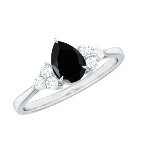 1 CT Pear Shaped Created Black Diamond Solitaire Ring with Diamond