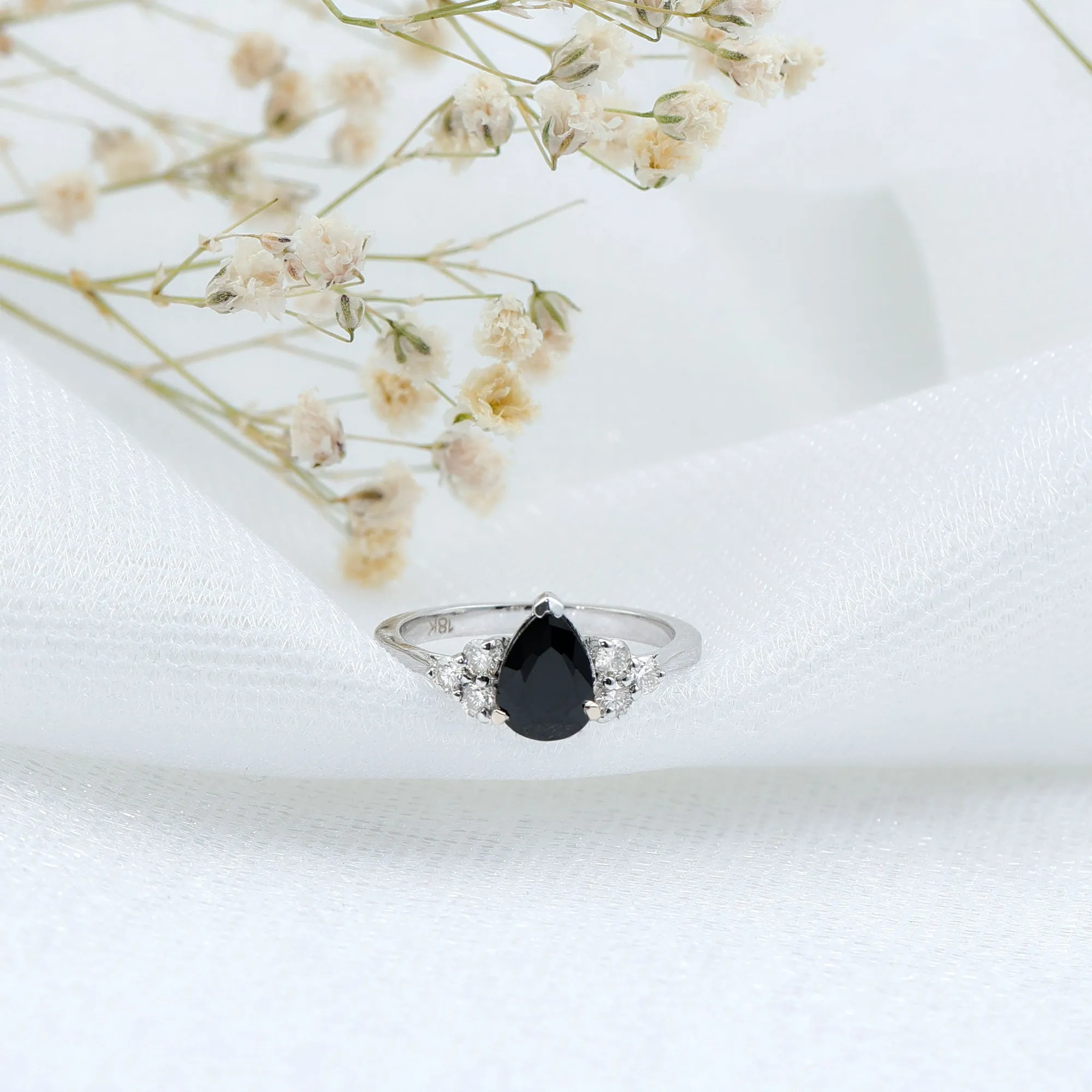1 CT Pear Shaped Created Black Diamond Solitaire Ring with Diamond