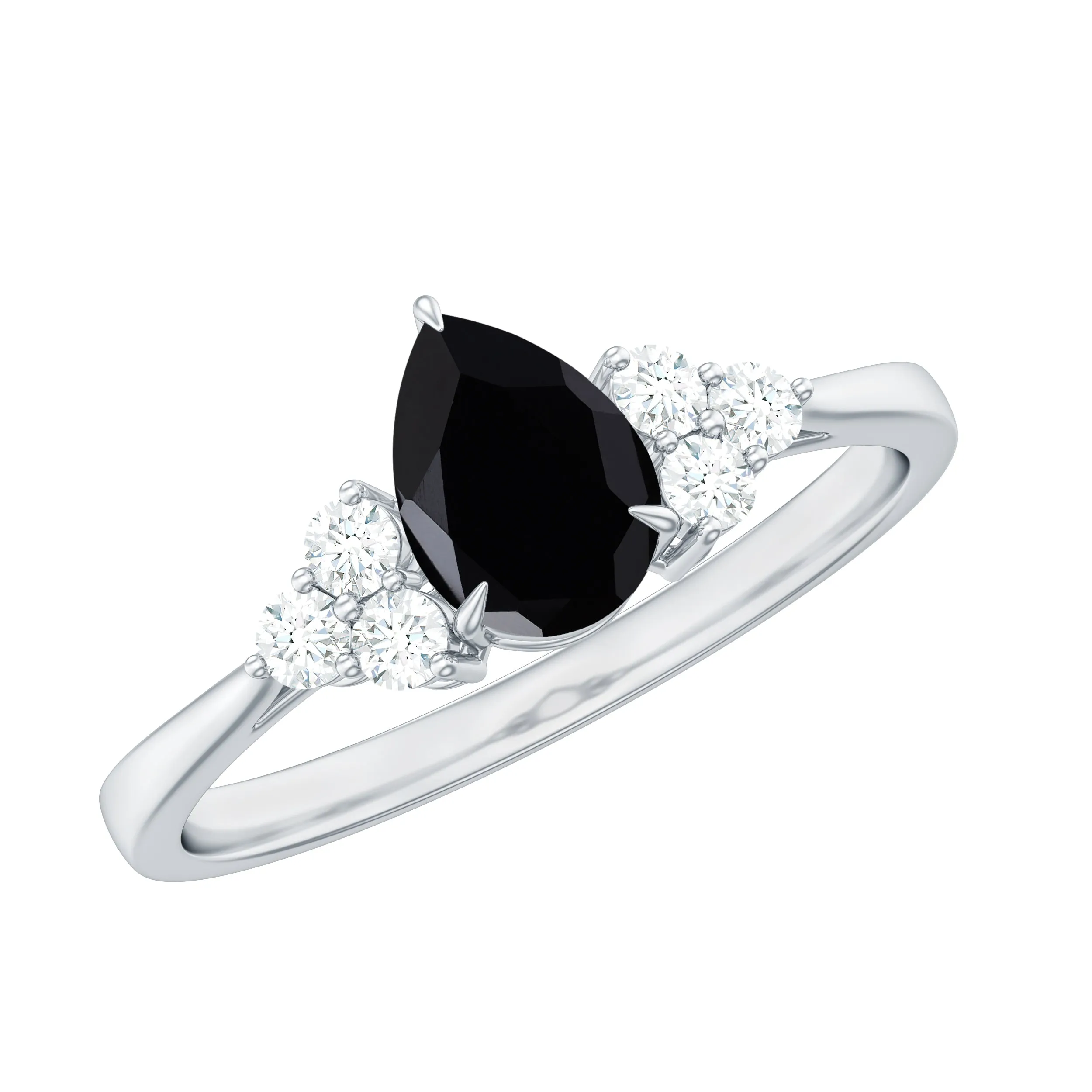 1 CT Pear Shaped Created Black Diamond Solitaire Ring with Diamond