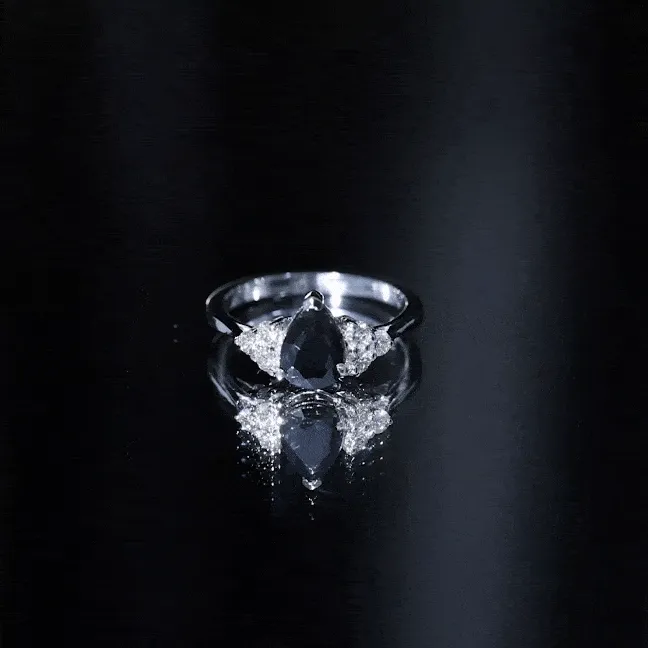 1 CT Pear Shaped Created Black Diamond Solitaire Ring with Diamond