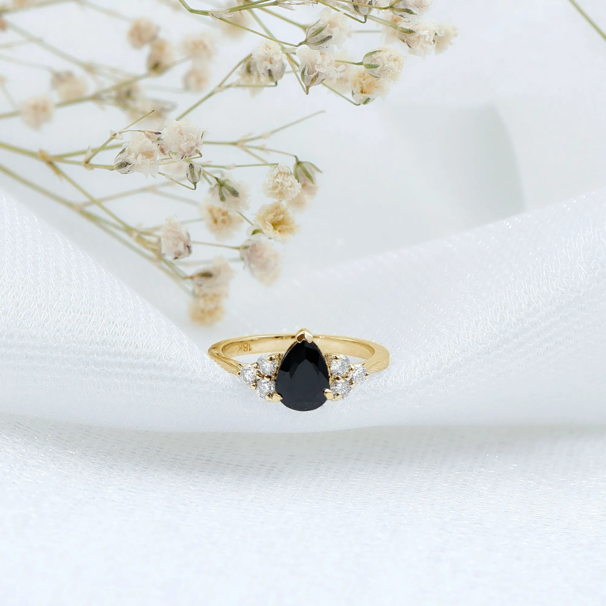 1 CT Pear Shaped Created Black Diamond Solitaire Ring with Diamond