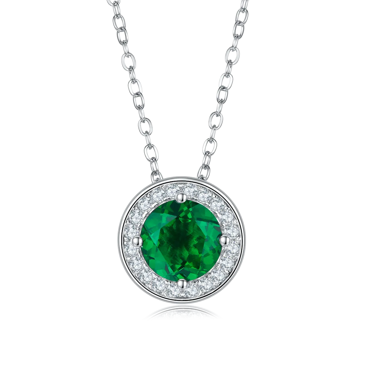1.0 Carat Round Cultivated Colored Gemstone Halo Necklace in S925 Silver and Platinum Finish