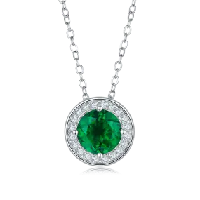 1.0 Carat Round Cultivated Colored Gemstone Halo Necklace in S925 Silver and Platinum Finish