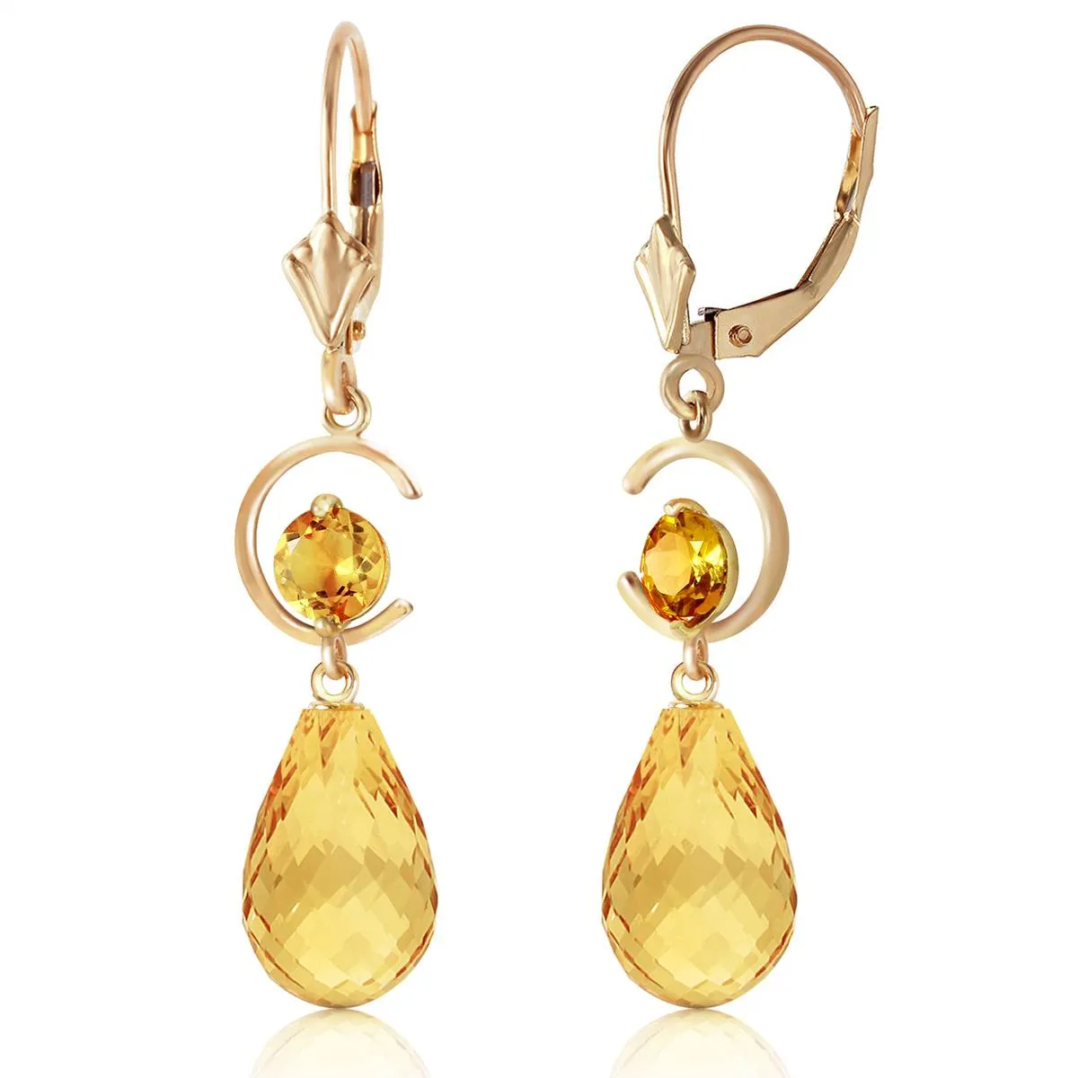 11 Carat 14K Solid Yellow Gold Moonlight Citrine Earrings