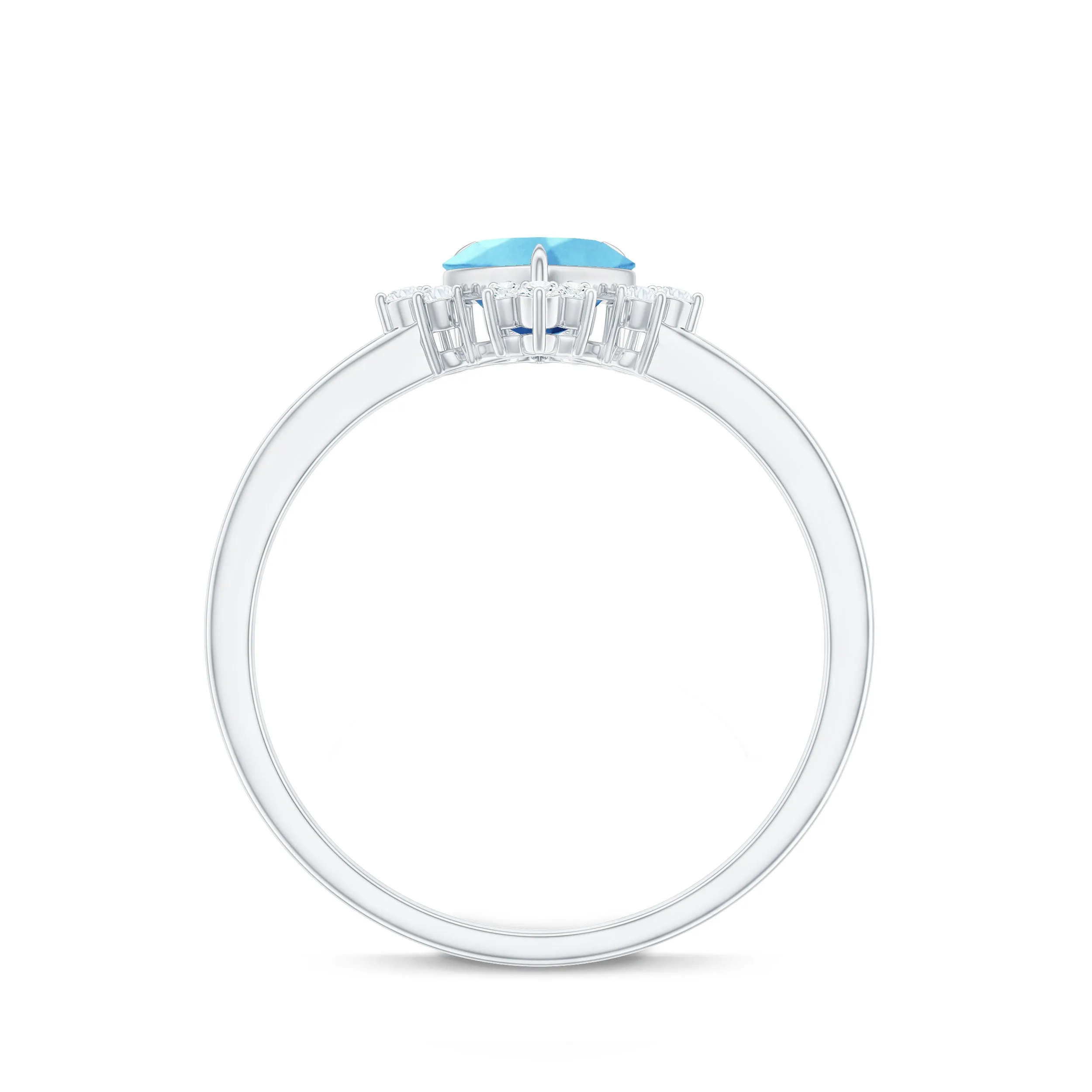 1.25 CT Heart Shape Aquamarine Solitaire Promise Ring with Diamond Accent
