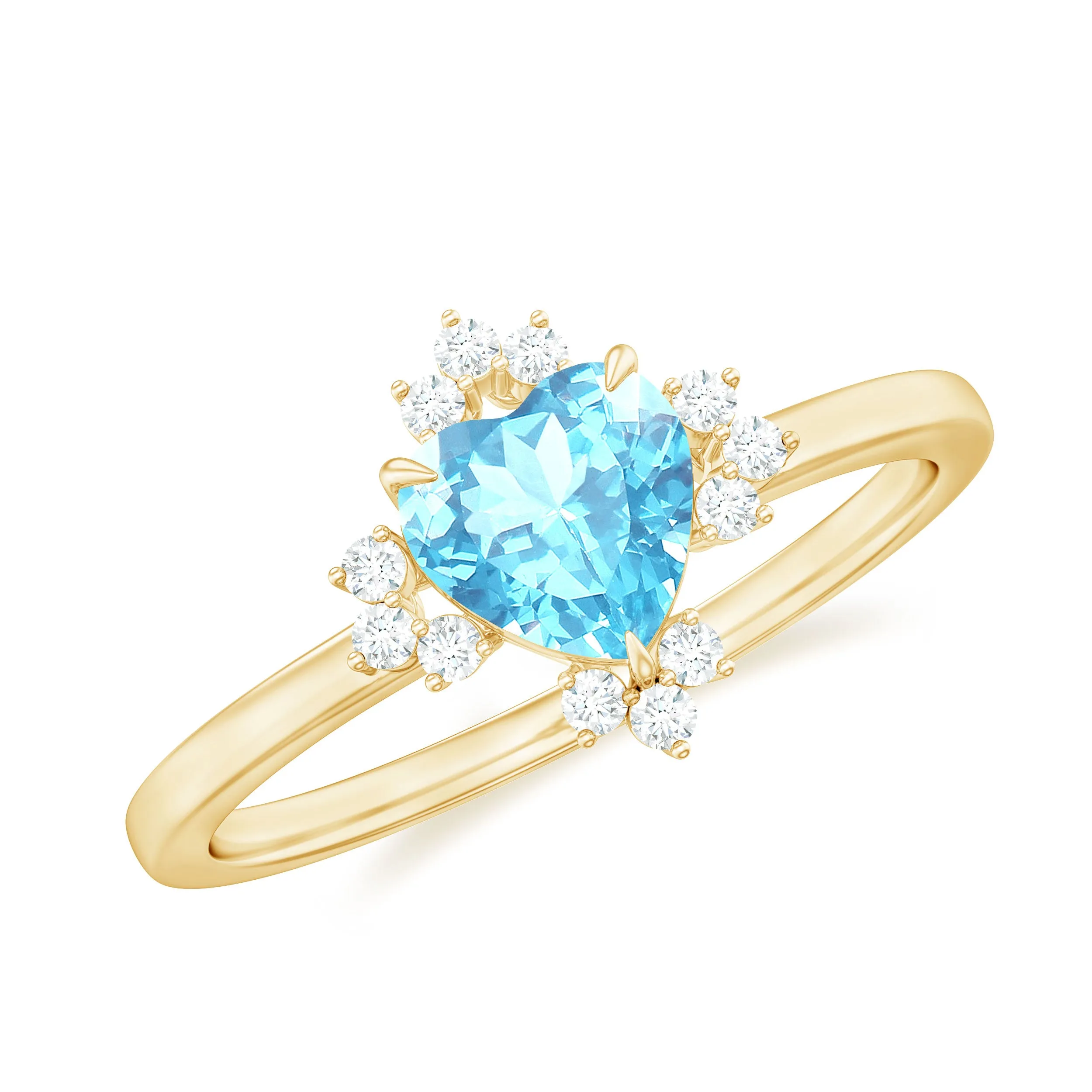 1.25 CT Heart Shape Aquamarine Solitaire Promise Ring with Diamond Accent