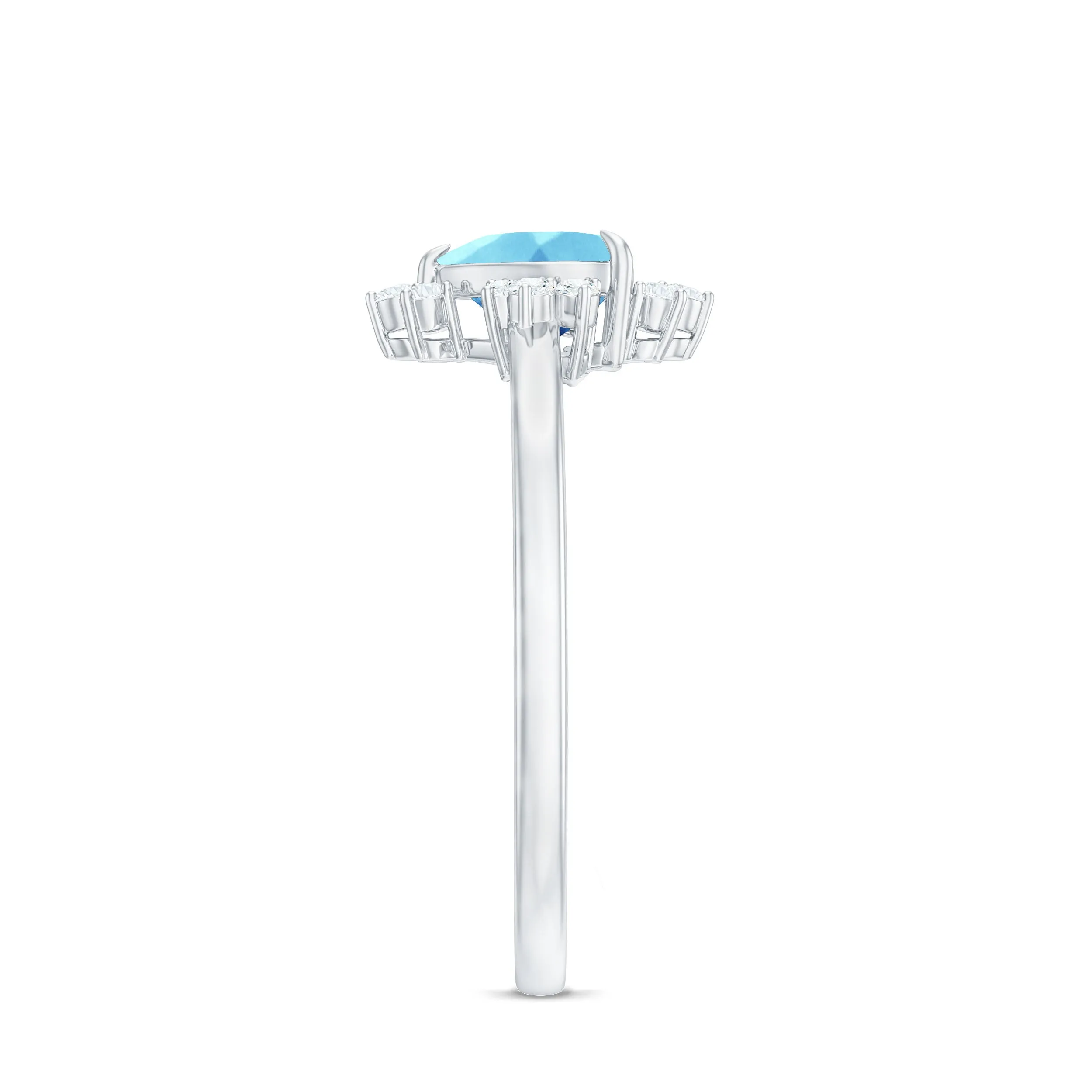 1.25 CT Heart Shape Aquamarine Solitaire Promise Ring with Diamond Accent