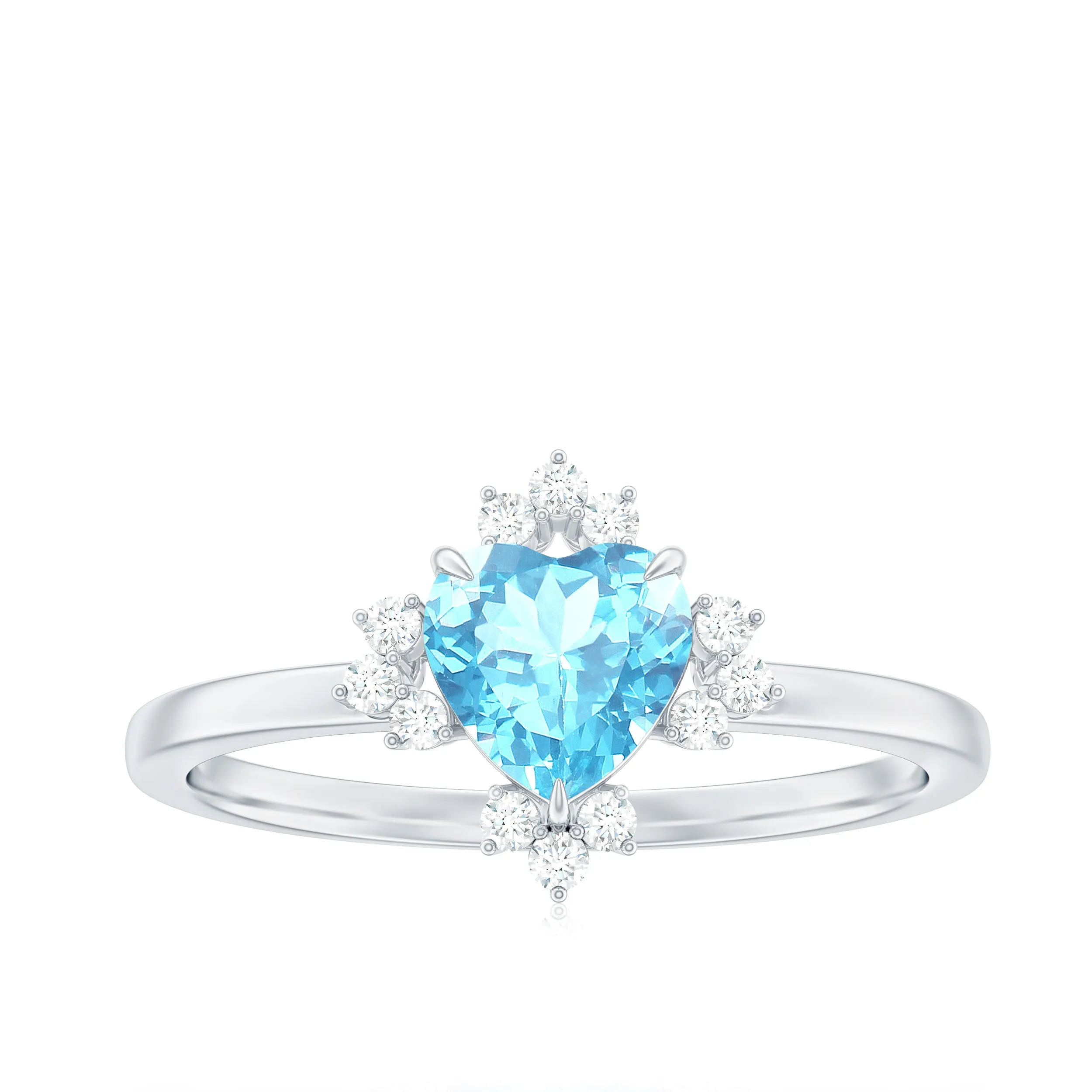 1.25 CT Heart Shape Aquamarine Solitaire Promise Ring with Diamond Accent