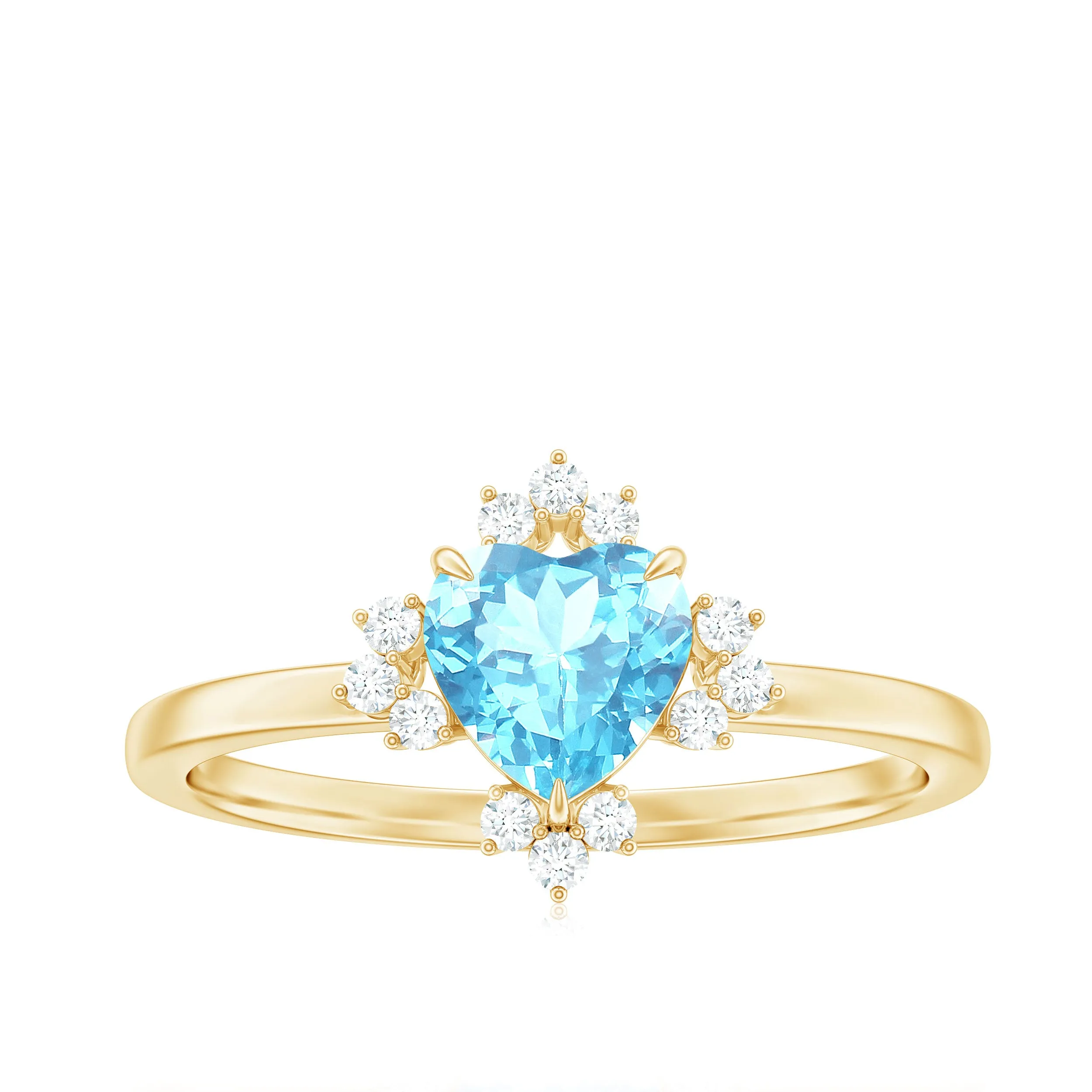 1.25 CT Heart Shape Aquamarine Solitaire Promise Ring with Diamond Accent