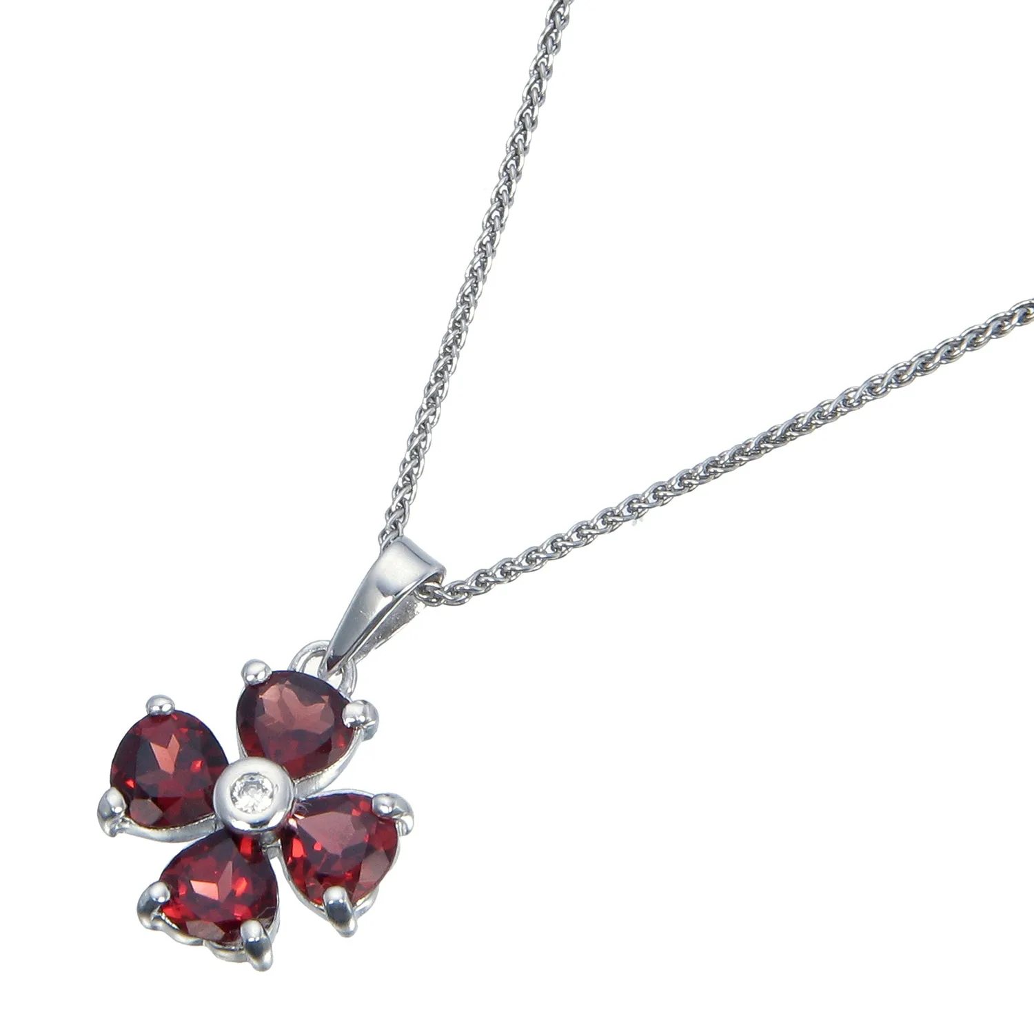 1.40 cttw Garnet Pendant Necklace .925 Sterling Silver With Rhodium 5 MM Heart