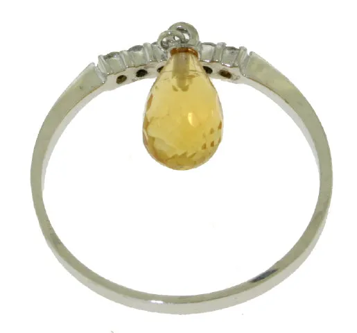 1.45 Carat 14K Solid Yellow Gold Ring Natural Diamond Dangling Citrine