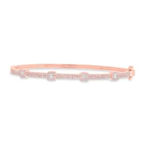 14K Rose Gold Round and Baguette Diamond Bangle