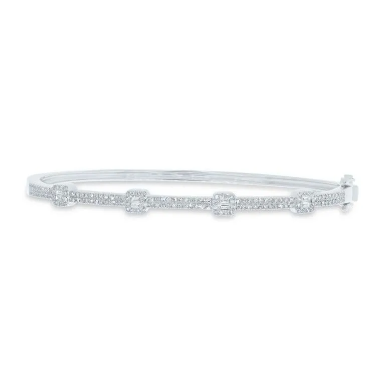 14K Rose Gold Round and Baguette Diamond Bangle