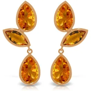 14K Solid Rose Gold Chandelier Nice Citrine Earrings