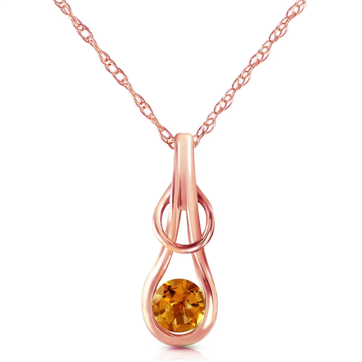14K Solid Rose Gold Citrine Necklace Genuine Imperial