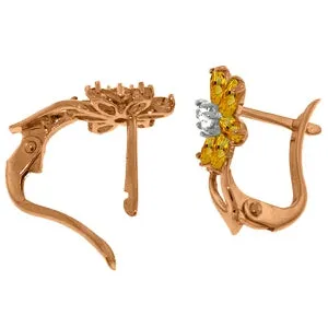 14K Solid Rose Gold Diamond & Citrine Genuine Earrings