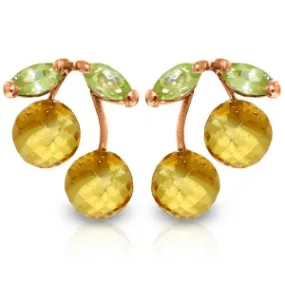 14K Solid Rose Gold Earrings w/ Citrines & Peridots