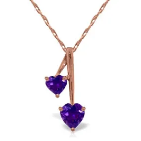 14K Solid Rose Gold Hearts Necklace w/ Natural Purple Amethysts