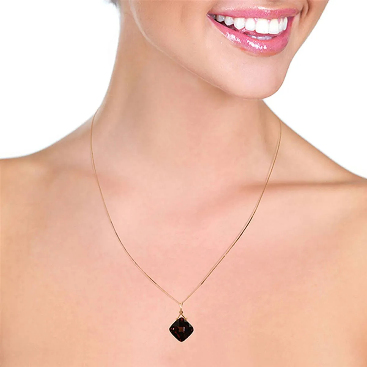 14K Solid Rose Gold Necklace w/ Natural Checkerboard Cut Garnet