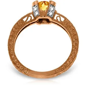 14K Solid Rose Gold Ring Natural Diamond & Citrine Certified
