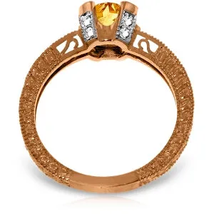 14K Solid Rose Gold Ring Natural Diamond & Citrine Certified