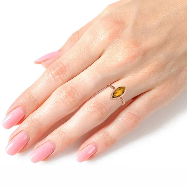 14K Solid Rose Gold Rings w/ Natural Marquis Citrine