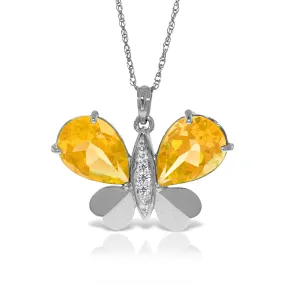 14K Solid White Gold Butterfly Necklace Natural Diamond & Citrine Certified