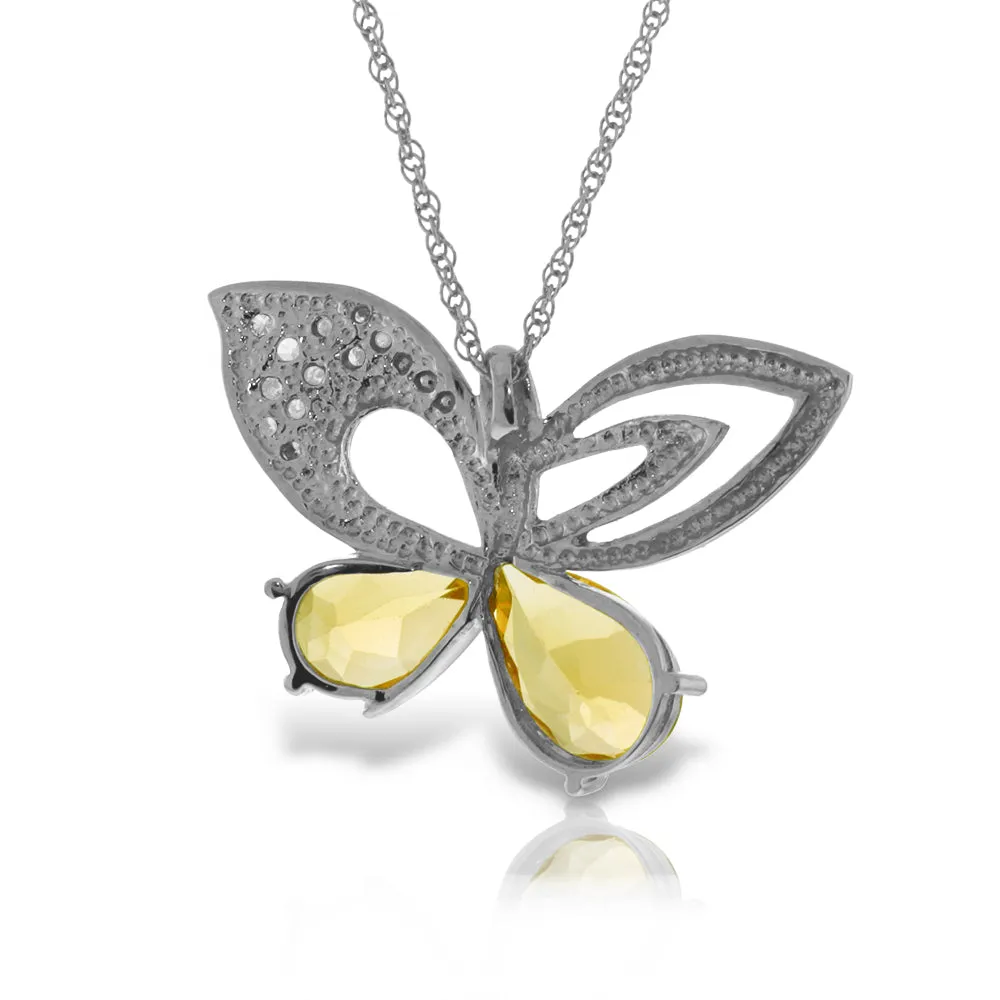 14K Solid White Gold Butterfly Necklace Natural Diamond & Citrine