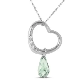 14K Solid White Gold Heart Necklace Natural Diamond & Green Amethyst Certified