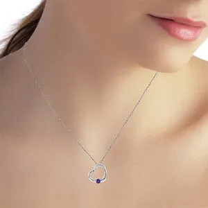 14K Solid White Gold Heart Necklace w/ Natural Amethyst