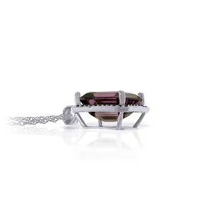 14K Solid White Gold Necklace w/ Natural Diamonds & Amethyst