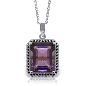14K Solid White Gold Necklace w/ Natural Diamonds & Amethyst