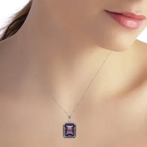 14K Solid White Gold Necklace w/ Natural Diamonds & Amethyst