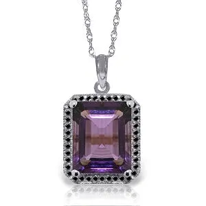 14K Solid White Gold Necklace w/ Natural Diamonds & Amethyst