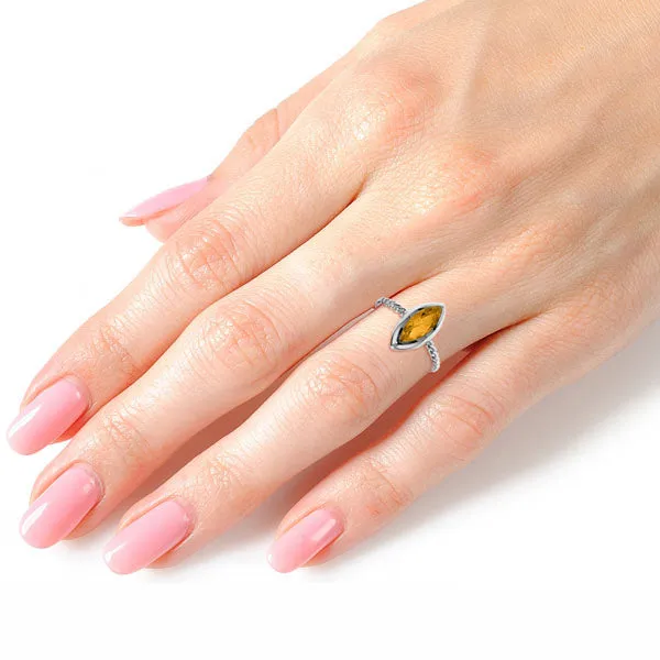 14K Solid White Gold Rings w/ Natural Marquis Citrine