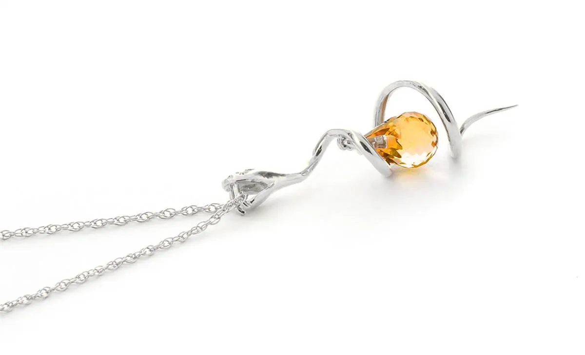 14K Solid White Gold Snake Necklace w/ Dangling Briolette Citrine & Diamond