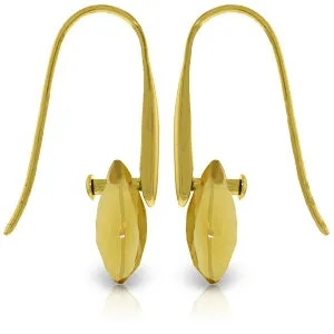 14K Solid Yellow Gold Fish Hook Earrings w/ Dangling Briolette Citrines