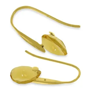 14K Solid Yellow Gold Fish Hook Earrings w/ Dangling Briolette Citrines